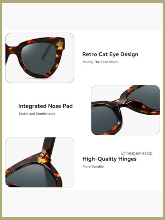 Retro Cat Eye Sunglasses Vintage Square Tortoise Shell Fashion Oversized main image 5